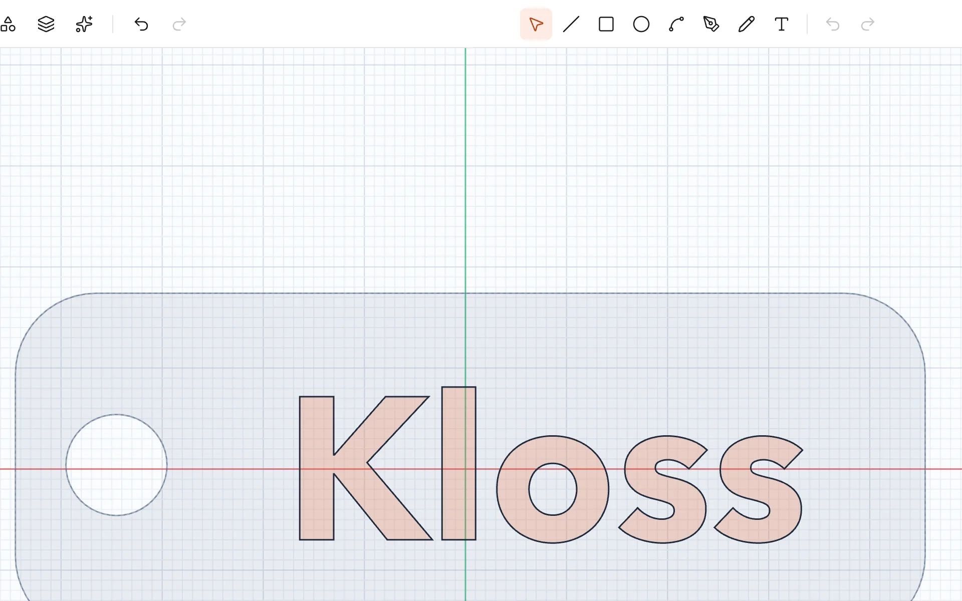 Sketch mode: the word Kloss over a rounded tag with a ring hole, and the sketch tools in the toolbar.
